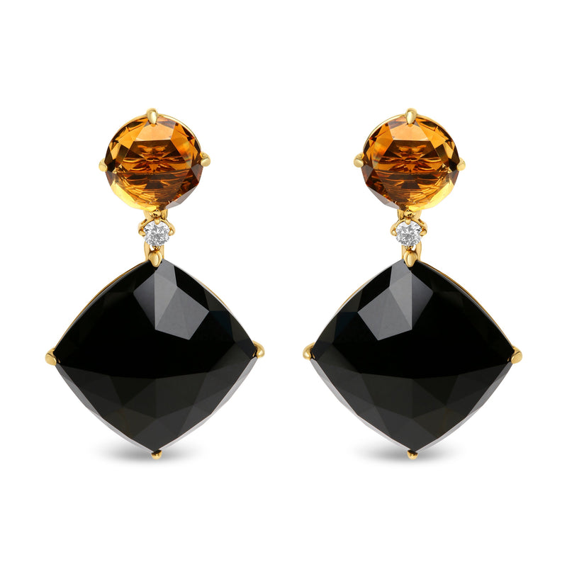Bids.com 18K Yellow Gold 1/5 Cttw Diamond with Round Yellow Citrine and Cushion Cut Black Onyx Gemstone Dangle Earring (G-H Color, SI1-SI2 Clarity) Earrings