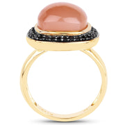 Bids.com 14K Yellow Gold Plated 7.50 ct. t.w. Peach Moonstone and Black Spinel Ring in Sterling Silver Rings