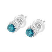 Bids.com 14K White Gold 1/2 cttw White and Treated Blue Round Diamond Earrings (I-J I2-I3) Earrings