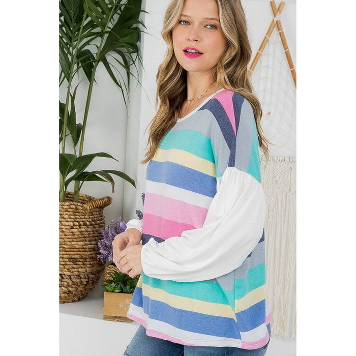 Plus Multi Stripe Mixed Boxy Top