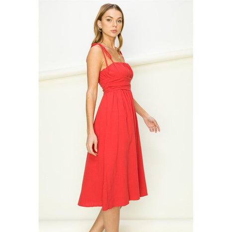 Get a Clue Tie-Strap Midi Dress