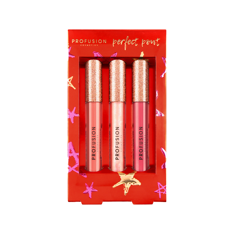 Profusion Cosmetics Crimson Perfect Pout – 3-Piece Lip Gloss Set Lips