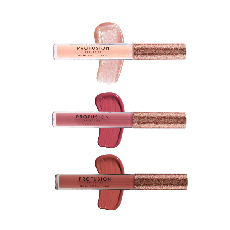 Profusion Cosmetics Crimson Perfect Pout – 3-Piece Lip Gloss Set Lips