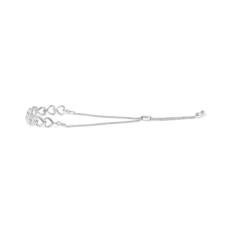 Bids.com .925 Sterling Silver 1/10 Cttw Diamond Heart Link Bolo Bracelet (I-J Color, I2-I3 Clarity) Bracelets