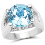 Bids.com 7.21 Carat Genuine Blue Topaz and White Cubic Zirconia .925 Sterling Silver Ring Rings