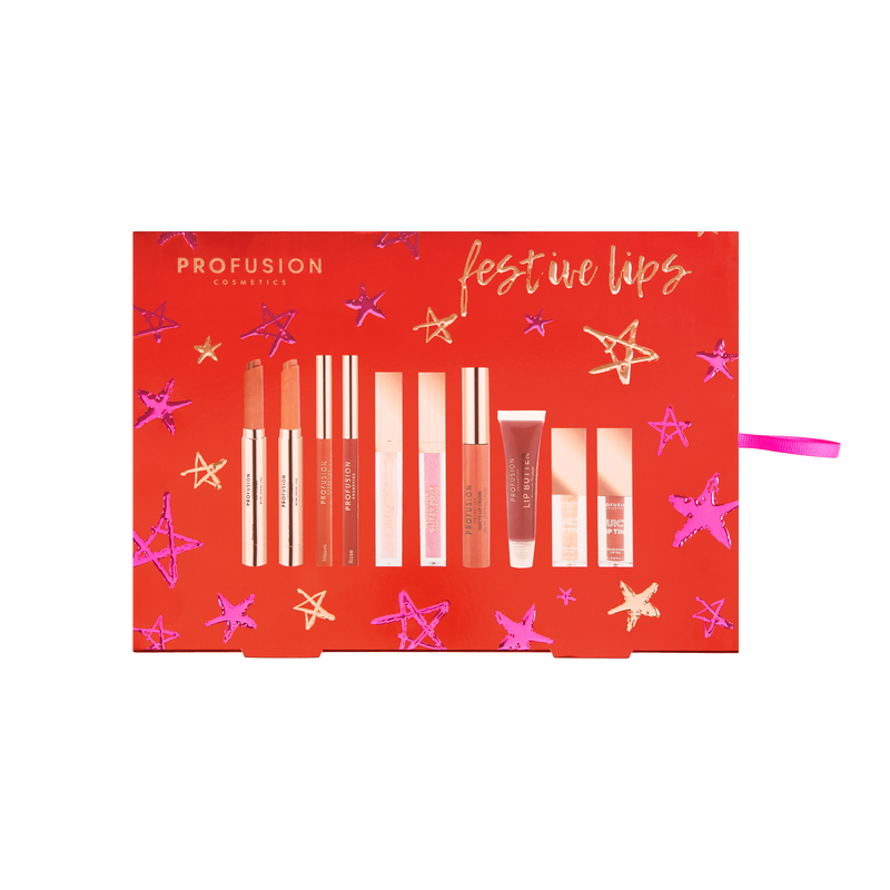 Profusion Cosmetics Crimson Festive Lips – 10-Piece Lip Collection Lips