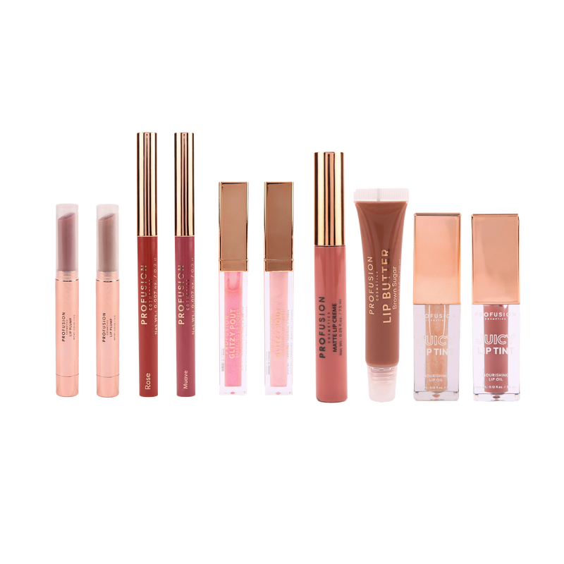 Profusion Cosmetics Crimson Festive Lips – 10-Piece Lip Collection Lips