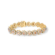 Bids.com 14K Yellow Gold 8.00 Cttw Champagne Diamond Floral Cluster Halo Link Bracelet (H-I Color, I1-I2 Clarity) Bracelets