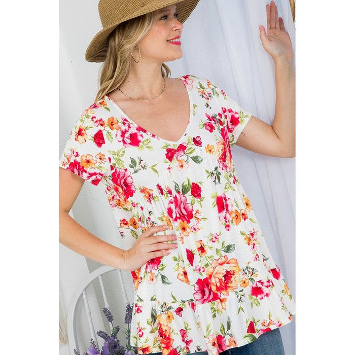 ALLOVER FLORAL PRINT BABYDOLL TOP