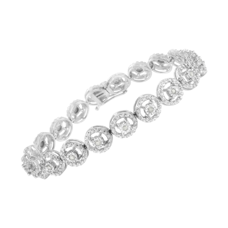 Bids.com .925 Sterling Silver 1/2 Cttw Diamond Nested Circle Miracle Set Open Wheel 7" Fashion Link Bracelet (I-J Color, I3 Clarity) Bracelets