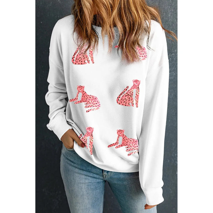 Leopard Round Neck Long Sleeve Sweatshirt