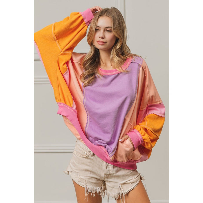 Color Block Exposed Seam Sweatshirt with Pockets