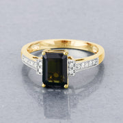 Bids.com 1.73 Carat Genuine Green Tourmaline and White Diamond 14K Yellow Gold Ring Rings