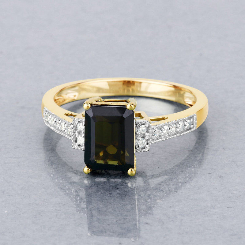 Bids.com 1.73 Carat Genuine Green Tourmaline and White Diamond 14K Yellow Gold Ring Rings