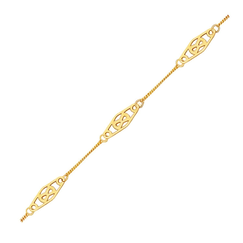 Bids.com 14k Yellow Gold Anklet with Fancy Diamond Shape Filigree Stations Accessories