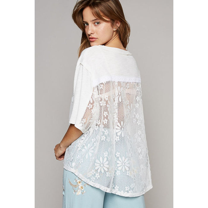 POL Round Neck Short Sleeve Lace Top