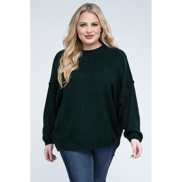 Plus Oversized Round Neck Raw Seam Melange Sweater