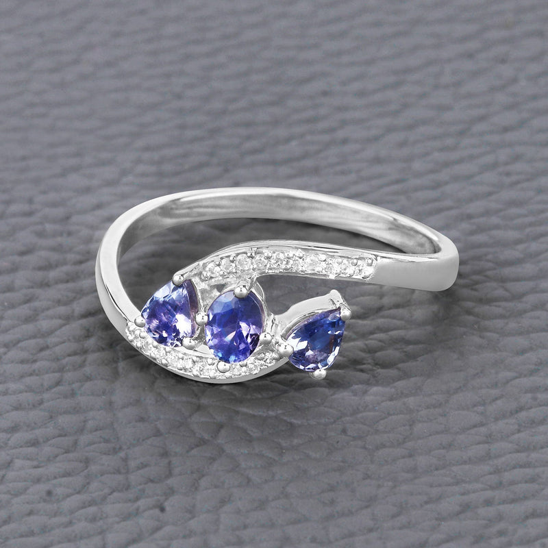 Bids.com 0.51 Carat Genuine Tanzanite and White Diamond 14K White Gold Ring Rings