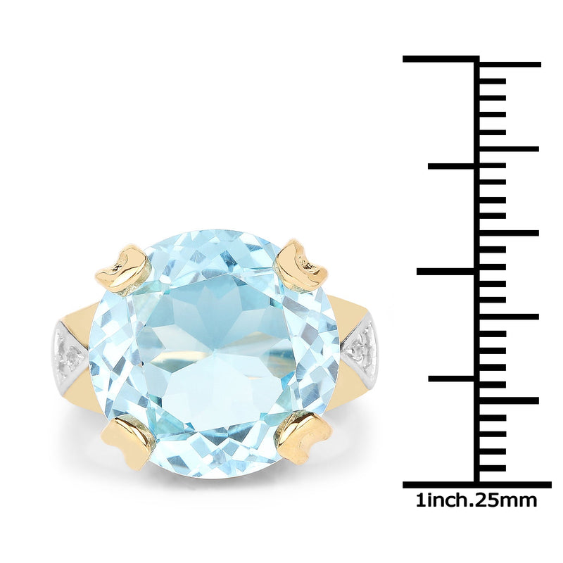 Bids.com 14K Yellow Gold Plated 12.98 Carat Genuine Blue Topaz and White Topaz .925 Sterling Silver Ring Rings