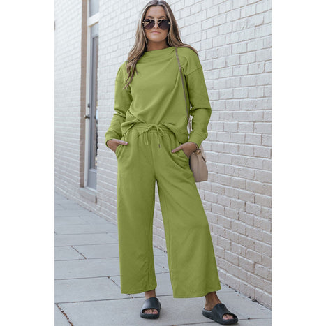 Double Take | Textured Long Sleeve Top and Drawstring Pants Set