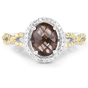 Bids.com 1.90 Carat Genuine Smoky Quartz, Yellow Diamond & White Diamond .925 Sterling Silver Ring Rings