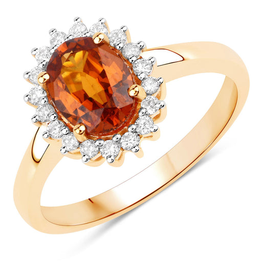 Bids.com 1.87 Carat Genuine Spessartite Garnet and White Diamond 14K Yellow Gold Ring Rings