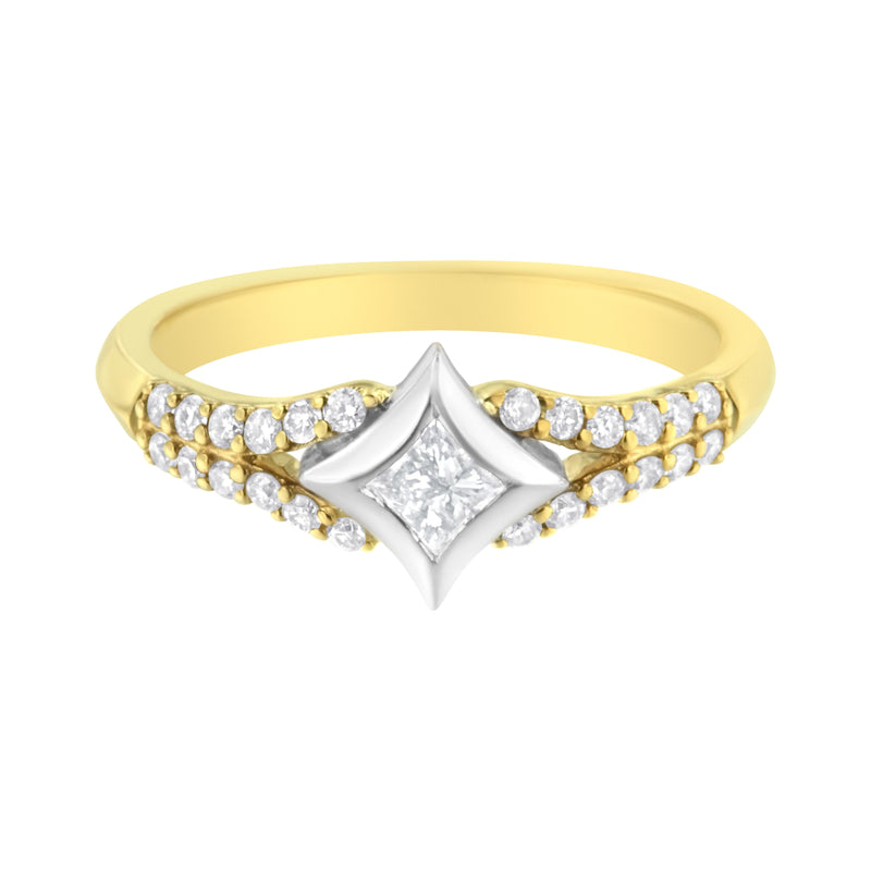 Bids.com 10K Two Tone Color 1/2 Cttw Diamond Kite and Split Shank Ring (H-I Color,SI2-I1 Clarity) Rings