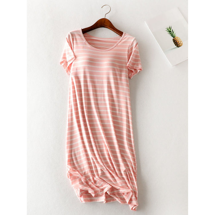 Striped Round Neck Short Sleeve Dress