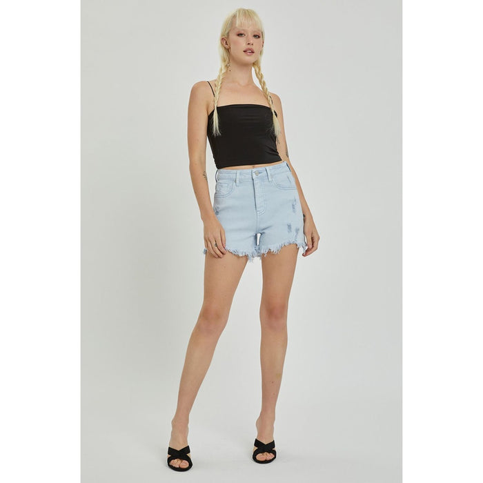 RISEN High Rise Distressed Detail Denim Shorts