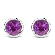 Bids.com .925 Sterling Silver 6MM Bezel Set Created Purple Amethyst Solitaire Stud Earrings Earrings