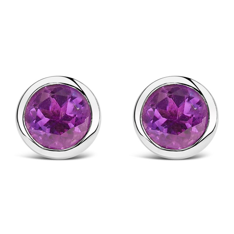 Bids.com .925 Sterling Silver 6MM Bezel Set Created Purple Amethyst Solitaire Stud Earrings Earrings