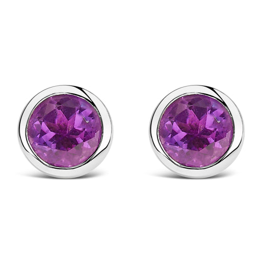 Bids.com .925 Sterling Silver 6MM Bezel Set Created Purple Amethyst Solitaire Stud Earrings Earrings