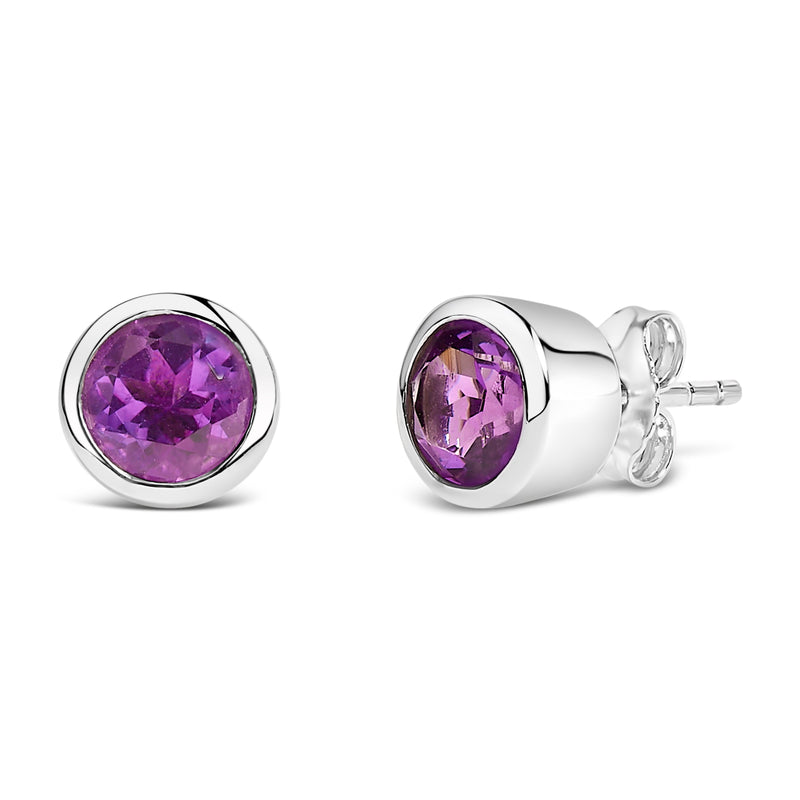 Bids.com .925 Sterling Silver 6MM Bezel Set Created Purple Amethyst Solitaire Stud Earrings Earrings