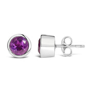 Bids.com .925 Sterling Silver 6MM Bezel Set Created Purple Amethyst Solitaire Stud Earrings Earrings