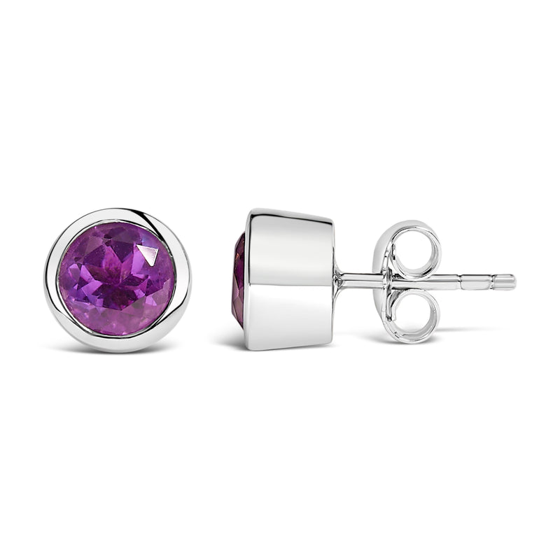 Bids.com .925 Sterling Silver 6MM Bezel Set Created Purple Amethyst Solitaire Stud Earrings Earrings