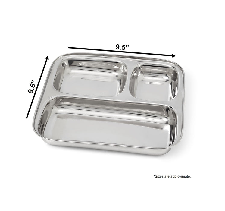 Large 3-Section Square Plate | Stainless Steel Divided Tray