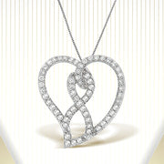 Bids.com 14K White Gold 1.0 Cttw White Diamond Awareness Ribbon & Open Heart 18" Pendant Necklace (H-I Color, I1-I2 Clarity) - White Diamond Ribbon Necklaces