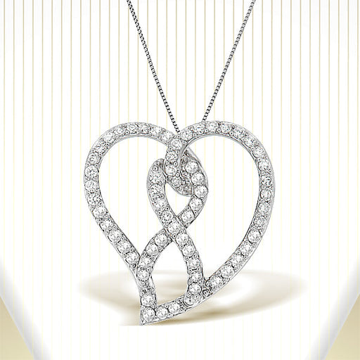 Bids.com 14K White Gold 1.0 Cttw White Diamond Awareness Ribbon & Open Heart 18" Pendant Necklace (H-I Color, I1-I2 Clarity) - White Diamond Ribbon Necklaces