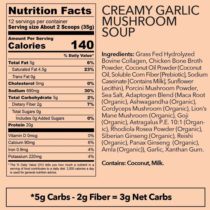 Creamy Garlic Mushroom (Bone Broth Collagen Soup) - 14.8oz