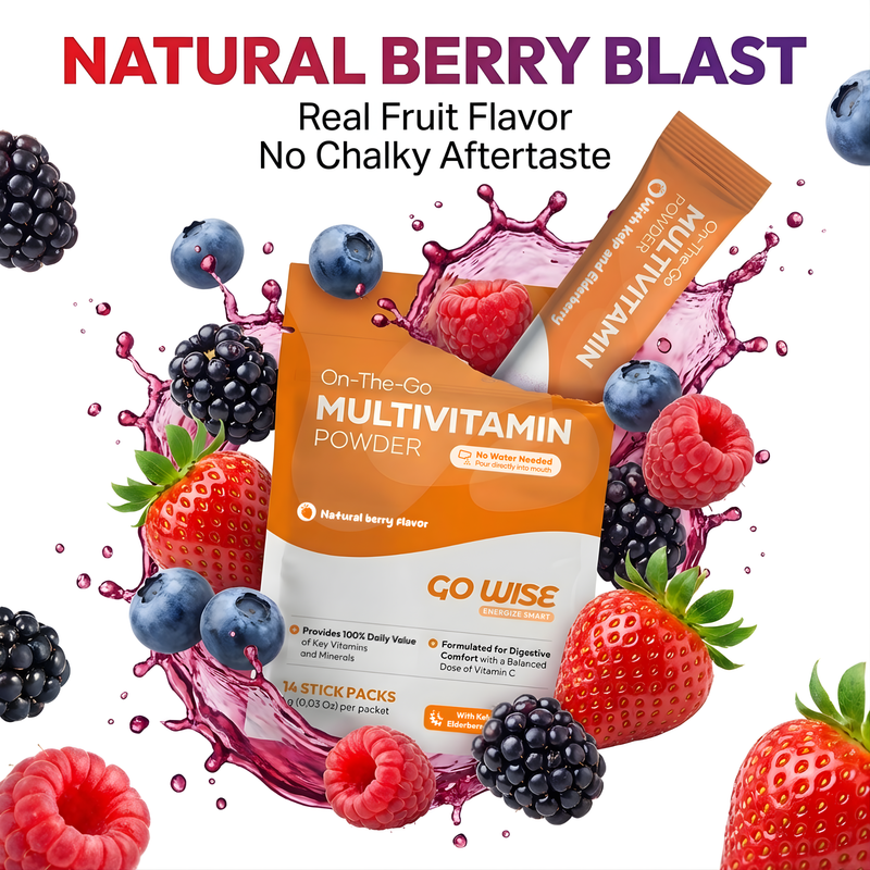Go Wise Vegan Multivitamin Powder Stick Packs - No Water Needed Multivitamin