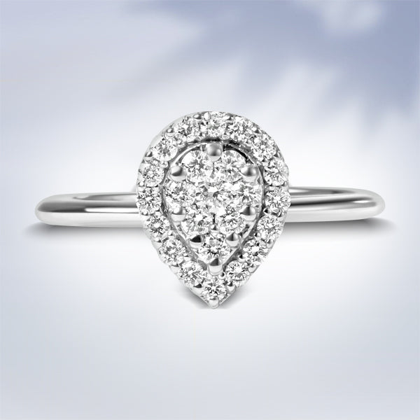 Bids.com 10K White Gold 3/8 Cttw Round-Cut Lab Grown Diamond Cluster Pear Promise Ring (G-H Color, VS2-SI1 Clarity) - Size 7 Rings