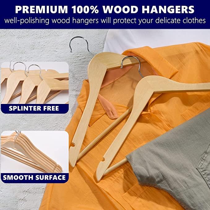 Amenities Depot Solid Wood Hangers With Chrome Hooks, 17.5 Inch (30 Pack)