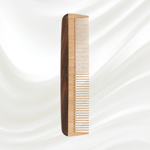 KOH-I-NOOR Beauty USA Legno Beech and Kotibe Wood Wide and Close Spread Tooth Comb Comb Light Gray Large