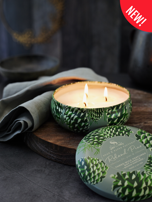 Roland Pine Three-Wick Tin Candle