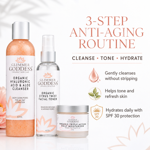 Glimmer Goddess® Organic Skin Care Organic 3-Step Anti-Aging Skin Care Routine Gift Packs & Value Sets White Smoke