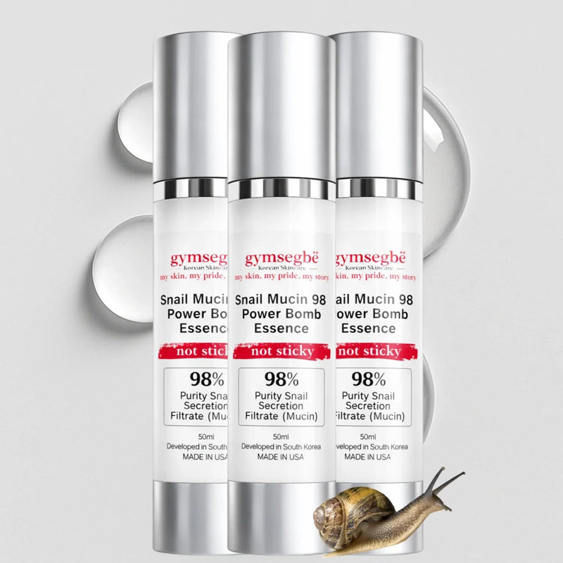 gymsegbë Snail Mucin 98 Power Bomb Essence Anti-Aging Facial Light Gray 3 Bottles Save $2.98