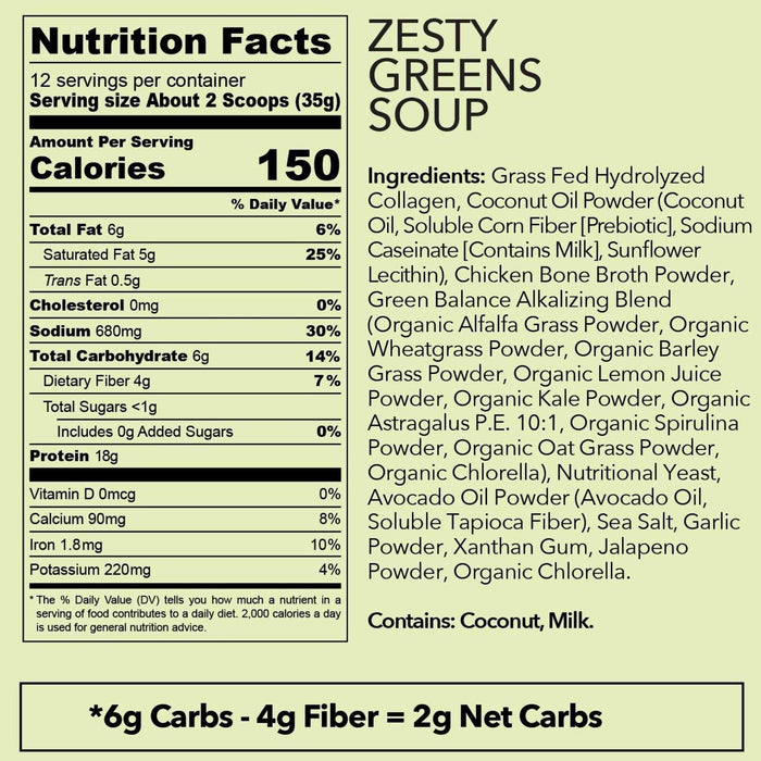 Zesty Greens (Bone Broth Collagen Soup - Medium Spice) - 14.8oz