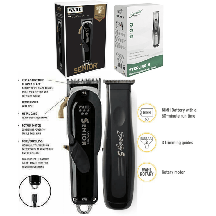 Wahl Professional 5-Star Series Cordless Senior 8504-400 & Wahl Professional Sterling 5 Cordless Trimmer 8777