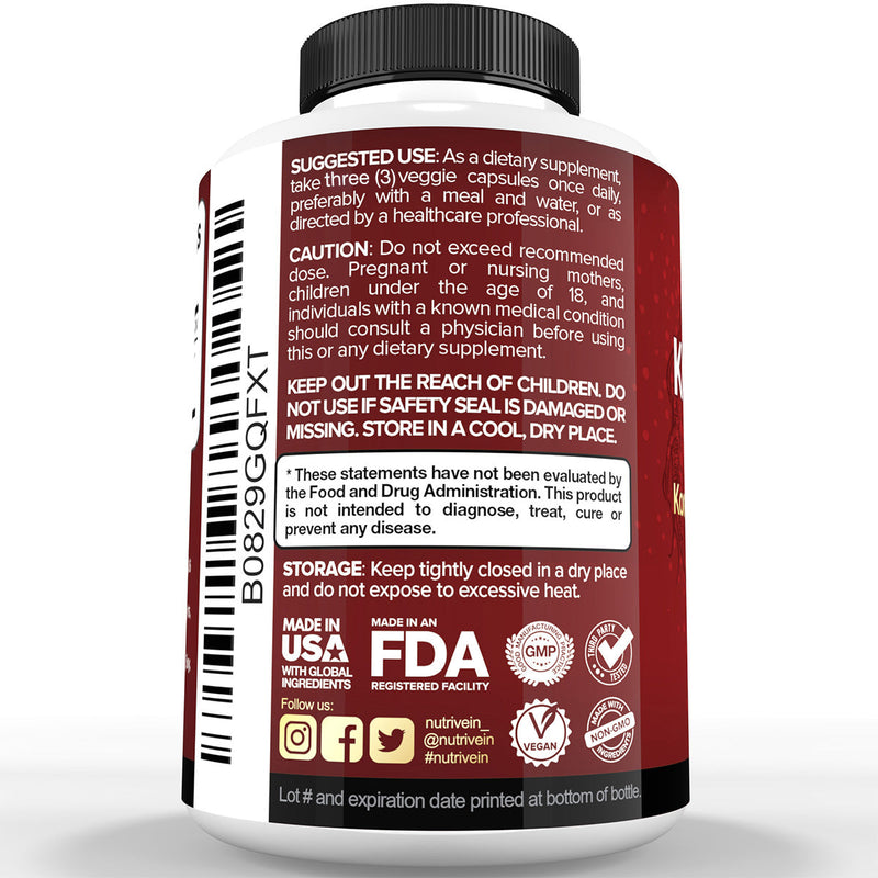 Nutrivein Nutrivein Korean Red Panax Ginseng 1600mg – Extra Strength Formula - 180 Capsules FA-51VI-YB0U