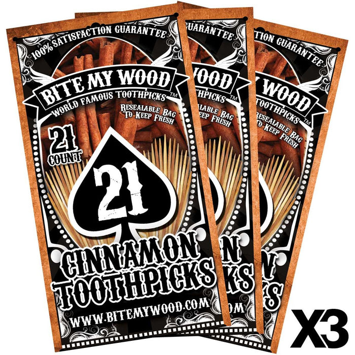 Bitemywood Cinnamon Flavored Birchwood Toothpicks In Plastic Reusable Bag 21 Qty X 3 Packs